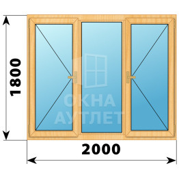 Трехстворчатое деревянное окно из сосны П-Г-П 2000×1800 ОА-37304