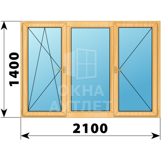 Трехстворчатое деревянное окно из сосны П-Г-П 2100×1400 ОА-36953