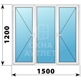 Трехстворчатое поворотное пластиковое окно П-Г-П 1500×1200 ОА-32715
