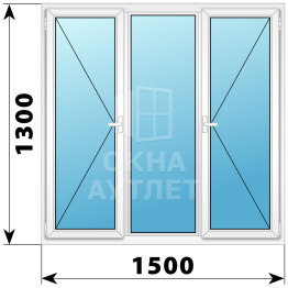 Трехстворчатое поворотное пластиковое окно П-Г-П 1500×1300 ОА-32796