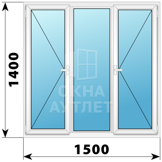 Трехстворчатое поворотное пластиковое окно П-Г-П 1500×1400 ОА-32859
