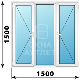 Трехстворчатое поворотное пластиковое окно П-Г-П 1500×1500 ОА-32925