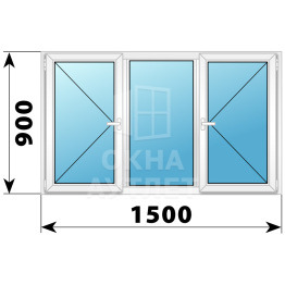 Трехстворчатое поворотное пластиковое окно П-Г-П 1500×900 ОА-32496