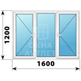 Трехстворчатое поворотное пластиковое окно П-Г-П 1600×1200 ОА-32781