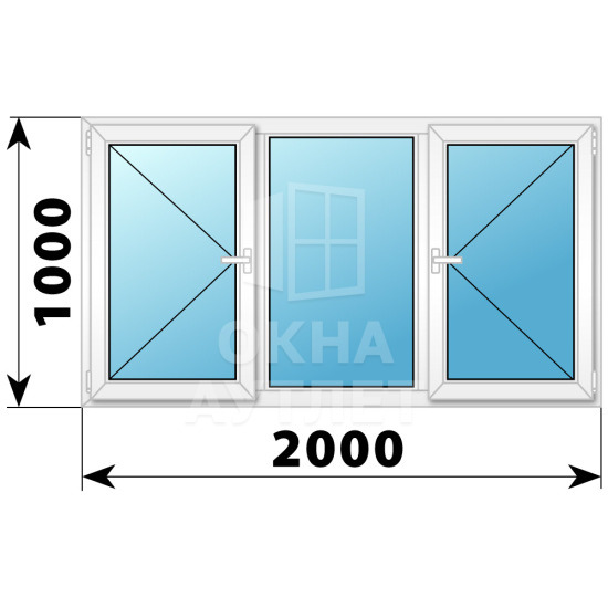 Трехстворчатое поворотное пластиковое окно П-Г-П 2000×1000 ОА-32823