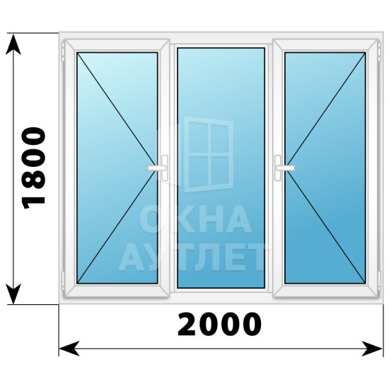 Трехстворчатое поворотное пластиковое окно П-Г-П 2000×1800 ОА-33000