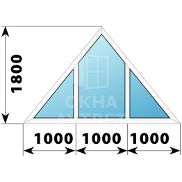 Трехстворчатое треугольное пластиковое окно 3000×1800 Г-Г-Г ОА-40477
