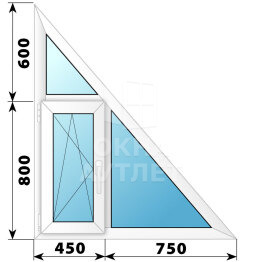 Треугольное пластиковое окно с прямым углом и створкой 1200×1400 ПО ОА-40051